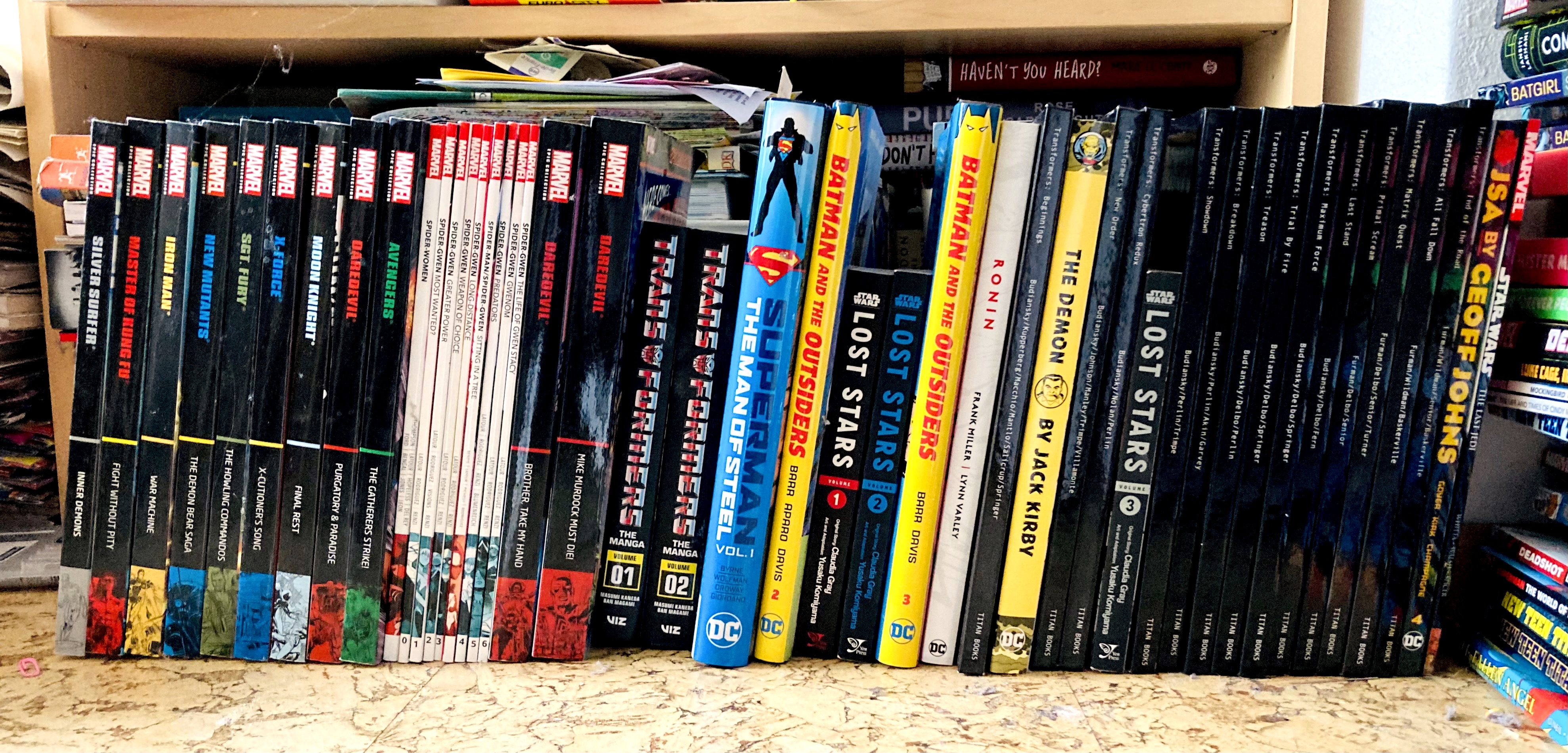 45 comicbooks lined up horizontally, in the order they were read