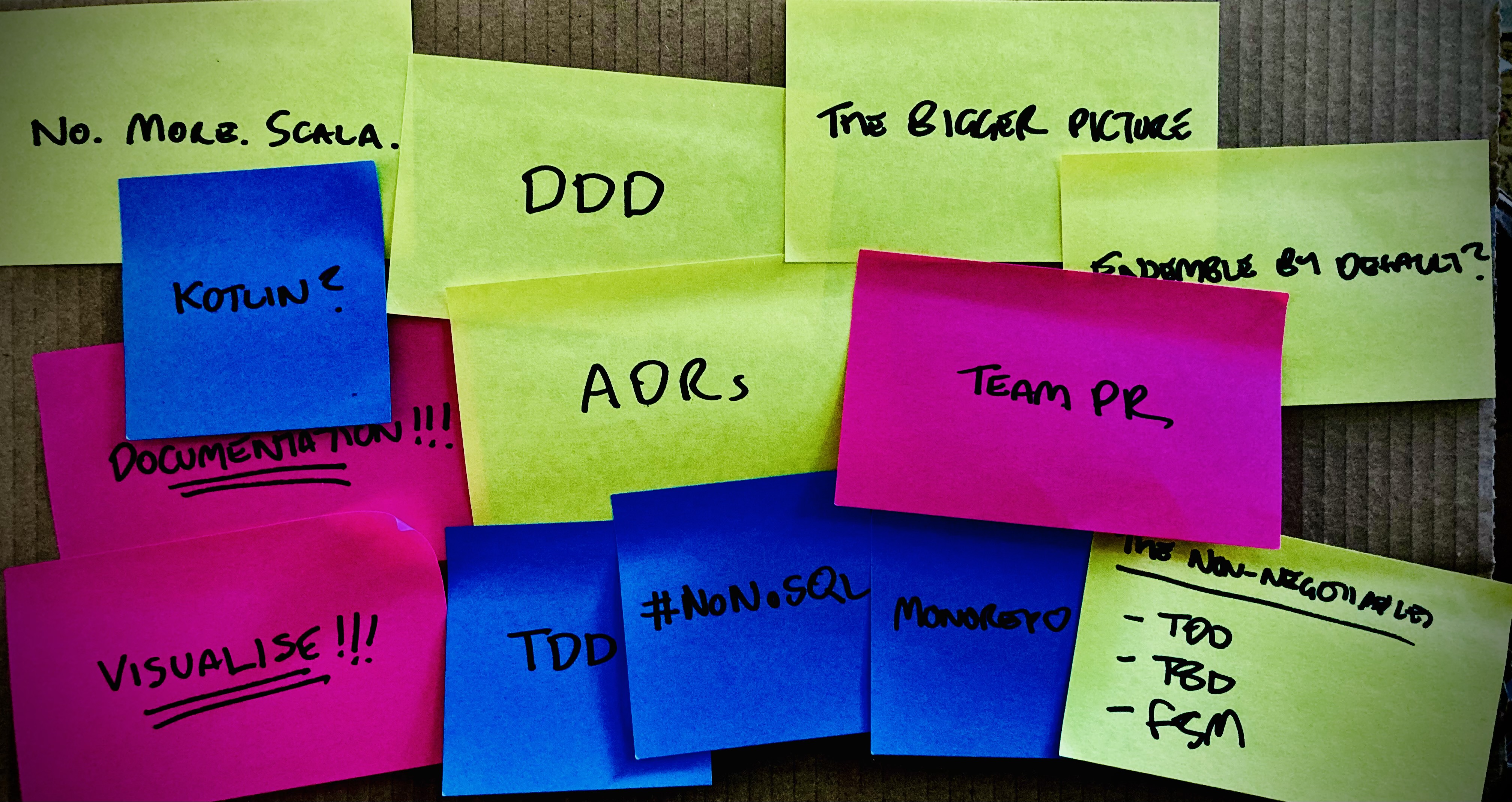 A bunch of Post-Its relating to a software project